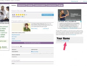 Click to see a larger version of where to look on your profile page in order to claim your page on Vitals